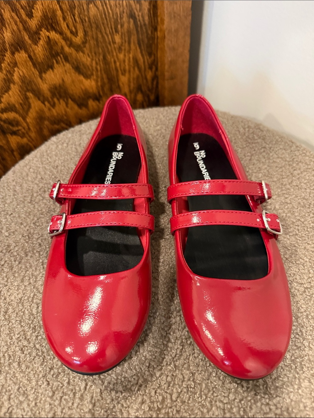 No Boundaries Shiny Red Double-Strap Mary Jane Flats